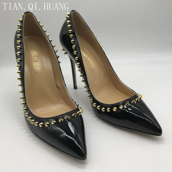 

new style women black patent leather rivets shoes fashion pumps high heels shoes