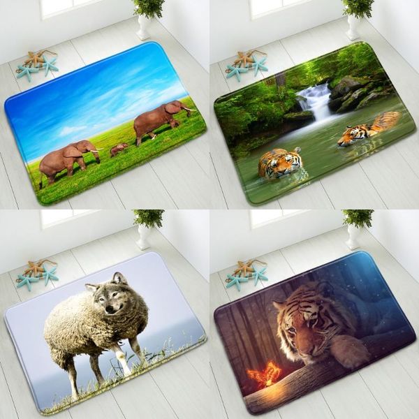 

bath mats wild animals non-slip elephant tiger bedroom kitchen doormat absorbent carpet floor mat washable home decor foot pads