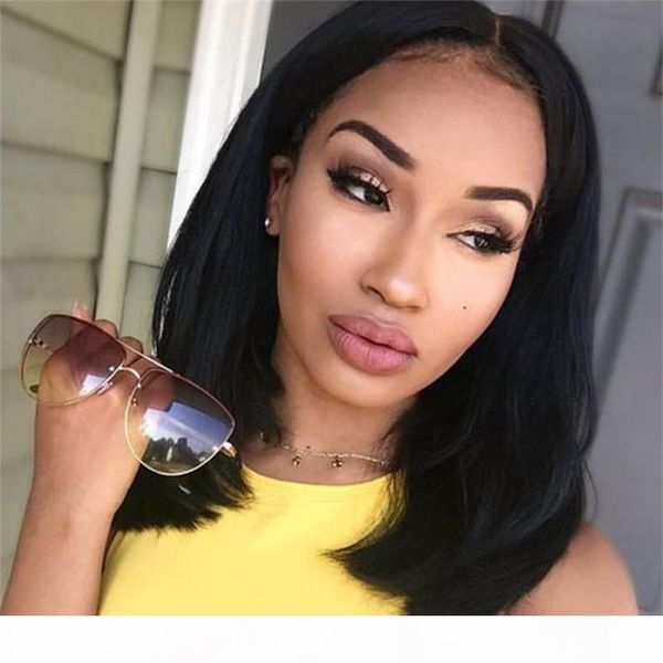 

no bad smell european and american foreign trade wig female middle side bobo head buckle micro roll medium length straight hair chemic, Black