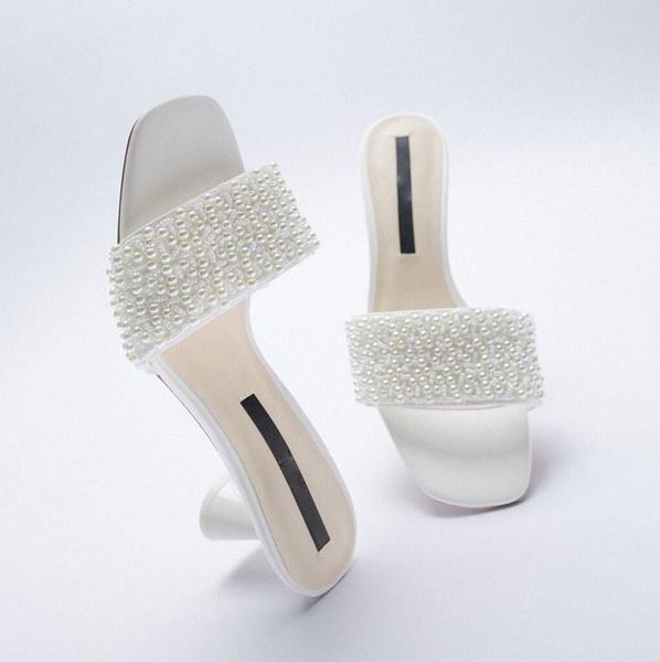 

slippers 2021 summer z qualited women shoes cup heel peep-toe white pearl sandals sweet cooling fairy style, Black