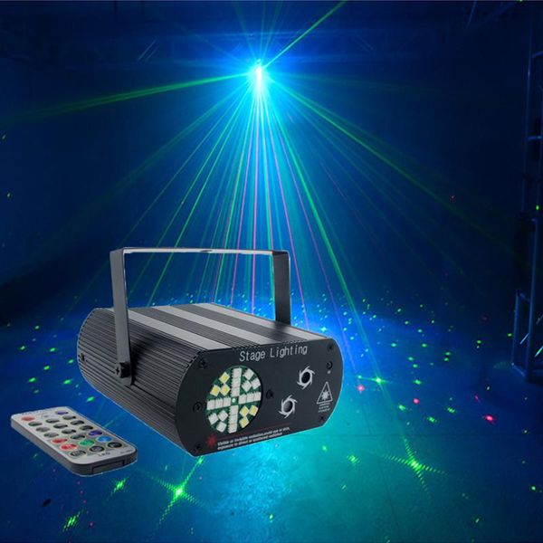 Saiten Bühnenbeleuchtung12 Muster Laser Projektor Party Lichter 24 LED Strobe Disco Licht Sound Aktiviert Für Weihnachten Club Bar