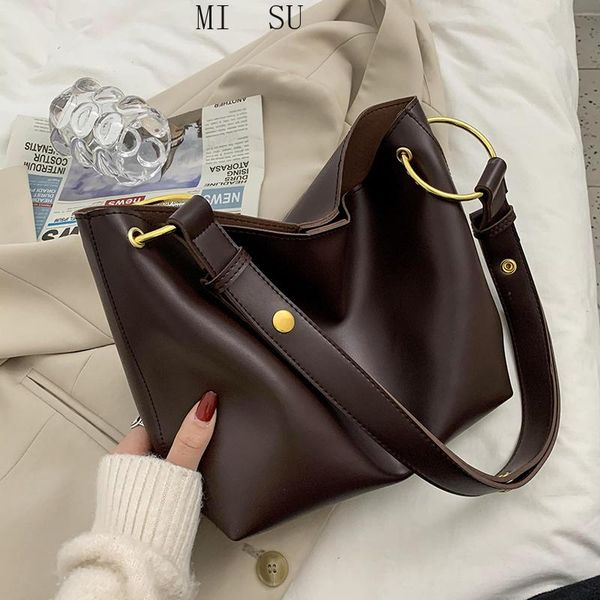 

shoulder bags retro simple solid color pu leather crossbody bag for women 2021 brand designer ladies luxury casual bucket handbag