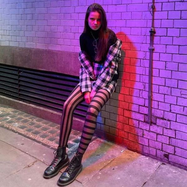 

women's leggings stripe foot cut women y2k hipster stretchy skinny high waist pants punk workout summer 2021 athleisure trousers fitnes, Black