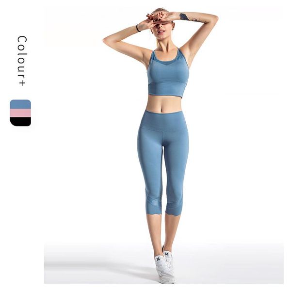 

yoga outfit 2021 summer crop nylon mesh breathable leggings bra women slim fit active fitness wear 2 piece activewear set 8820807