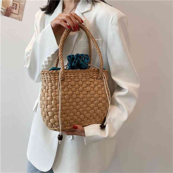 

storage baagladies straw handmade paper rope woven fabrics handbag fashion round quadrant vacation beach towel new kaki shoulder baggg bag