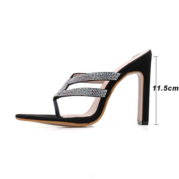 

2021 new summer flip flops trendy bling rhinestone high heels pointed toe women slippers black pumps party shoes 2esm
