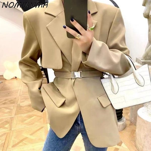 

women's suits & blazers nomikuma autumn suit jacket korean elegant belt slim waist blazer coat 2021 long sleeve notched collar femme 6l, White;black
