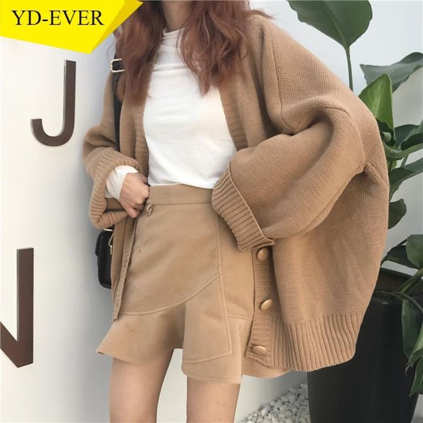 

women oversized sweaters coat 2021 autumn winter korean retro v-neck pull femme plus size jacket knitted cardigan, White