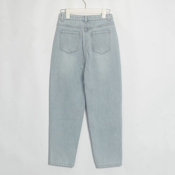 

denim wixra stylish pants female high waist jeans with fur bf casual button trousers womens streetwear autumn w n5li, Blue