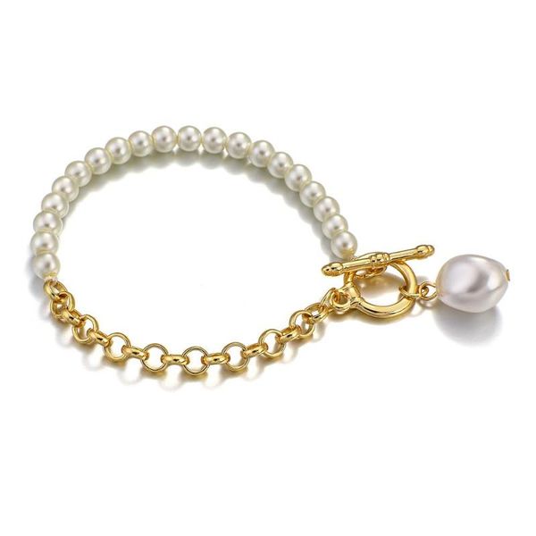

aensoa 2021 new imitation pearls gold color metal link chain bracelets for women fashion charms bracelet summer party jewelry, Black