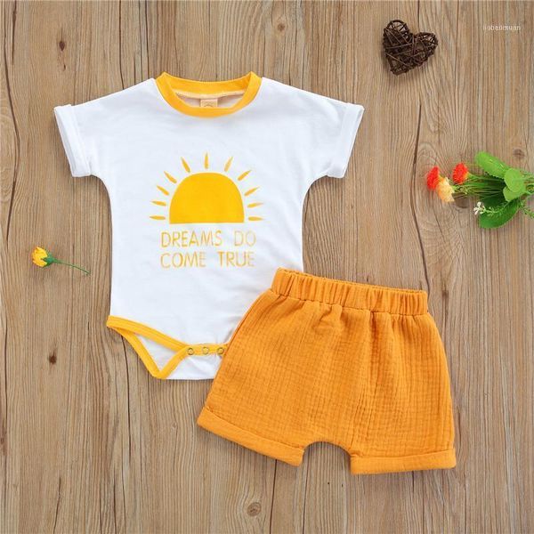 

clothing sets 0-24m infant 2pcs outfits sun letter print romper shorts elastic waist casual girls set summer baby boy1, White