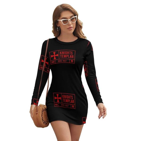 

casual dresses knights templar dress long sleeve elegant polyester bodycon ladies pattern day wholesale one-piece, Black;gray