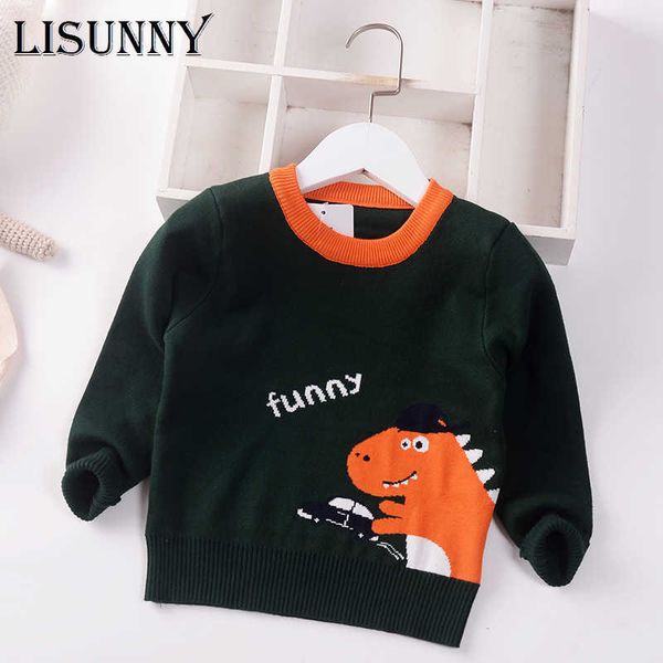 2021 Nuovo Autunno Inverno Neonati maschi Maglione Maglione Dinosauro del fumetto Bambini Maglie e maglioni Bambino Pullover Abbigliamento per bambini 1-7 anni COTONE Y1024