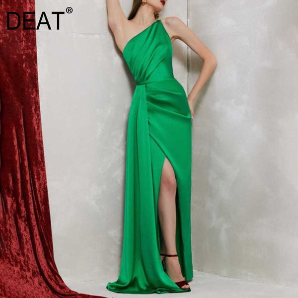 

[deat] summer fashion solid color sleeveless floor-length high waist asymmetric collar quality dress women13d137 210527, Black;gray