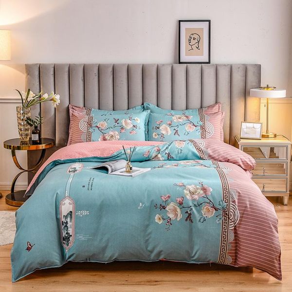 

bedding sets 4pcs chinese style printed cotton quilt cover pillow case bed sheet soft breathable single double king  set oceania