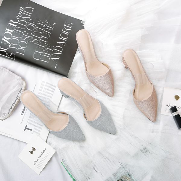 

half cool slipper 2018 spring and summer high heels and muller shoes tangle slippers middle and lazy slippers sandals, Black