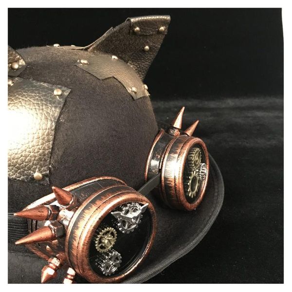 

stingy brim hats women steampunk bowler hat retro lolita lady patch gear glasses er fedora headwear cosplay billycock groom, Blue;gray