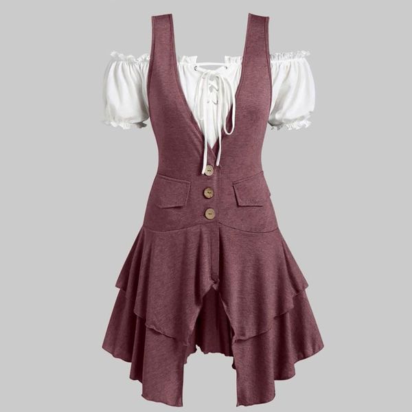 

casual dresses 2 piece spaghetti strap for women short sleeve ruffles midi dress harajuku kawaii girls robes, Black;gray