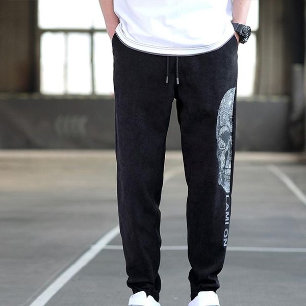 

men's pants autumn and winter versatile casual side skull print logo, Black
