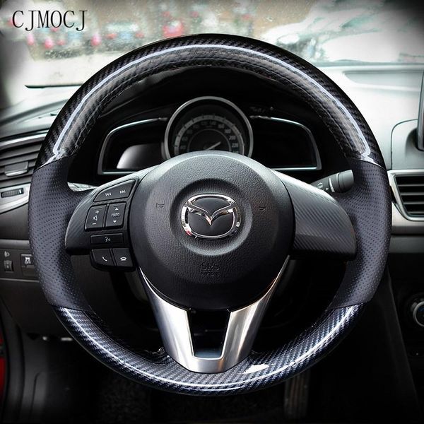 

steering wheel covers for 3/6 cx-3 cx-4 cx-5 cx-8 atenza hand-stitched diy leather suede carbon fibre cover car accessories