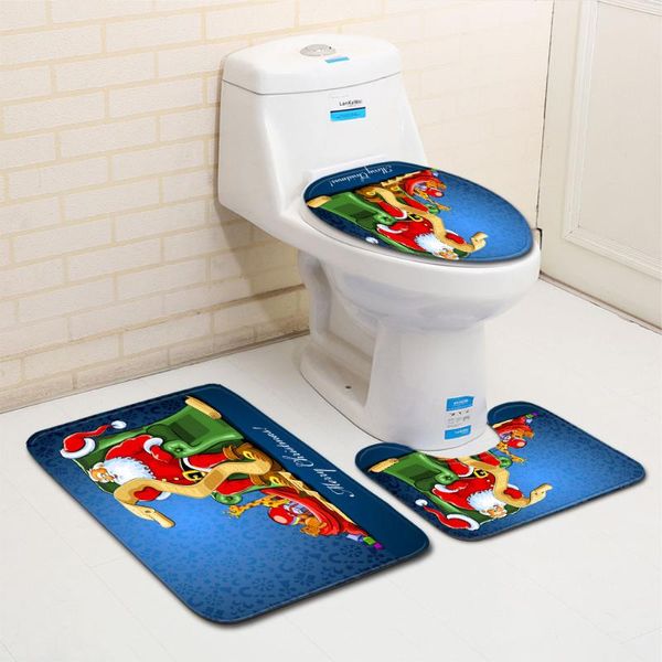 

bath mats christmas trees decor 3 pcs bathroom mat set washable for u-shaped toilet lid cover rug non-slip floor pads kids gift