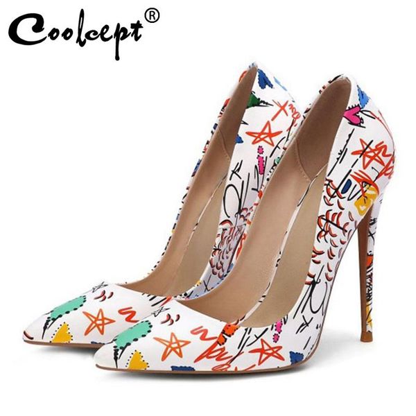 

dress shoes coolcept flowers woman office ladies pumps pointed toe fashion thin heels women female footwear size 34-45, Black