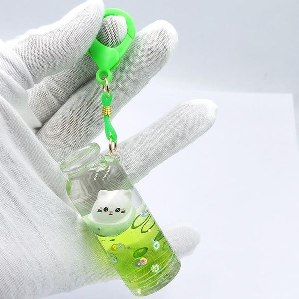 

keychains cross-border key chain into oil liquid floating figures acrylic bottles elegant girl heart pendant gift bag, Silver