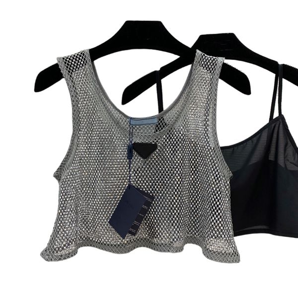 

2022 women's tanks & camis da-brand heavy industry reinforced drill blingbling fashion luxury hollow umbilical vest + bottoming suspend, White