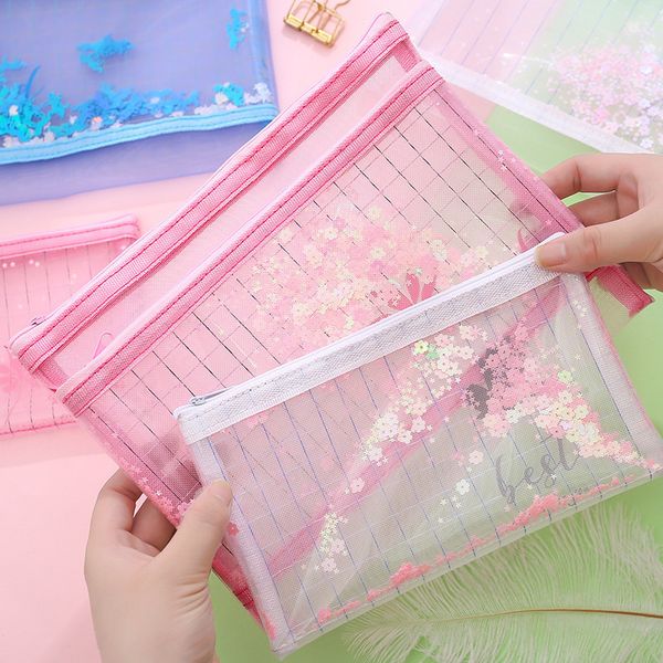 

double transparent document folder rits zakken nylon mesh file zak storage student letter paper school supplies
