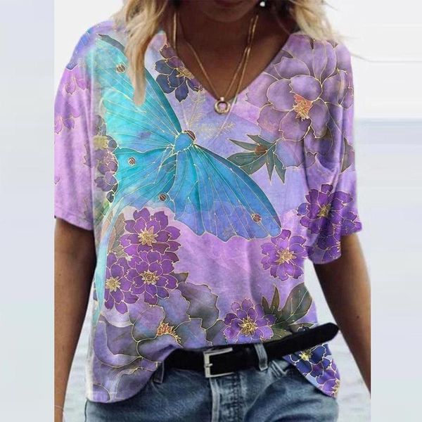 

women's t-shirt plus size summer scenic flowers printing o neck short sleeve loose t-shirts harajuku oversized, White