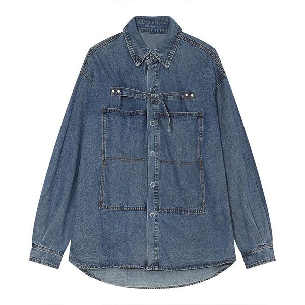 

men's casual shirts thick denim autumn winter clothes korean single breastead 2021 long sleeve jeans shirt, White;black