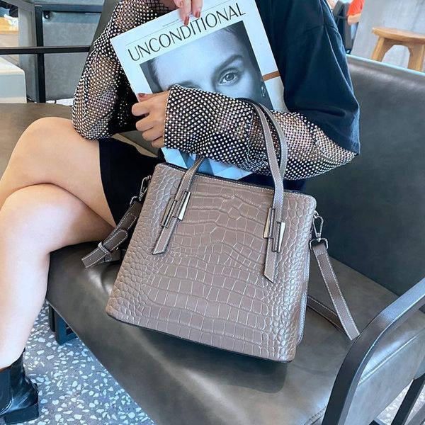 

evening bags elegant designer crocodile cowhide leather tote bag gray stylish medium cowskin women handbag winter office ol shoulder