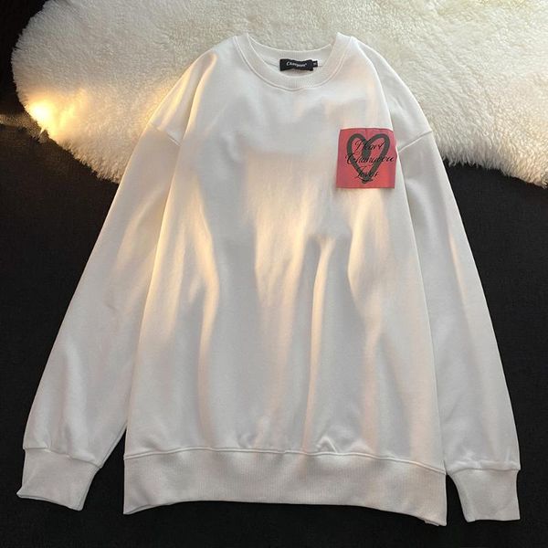 

women's hoodies & sweatshirts autumn pullover retro casual fashion street style love convenience stickers loose warm long-sleeved round, Black