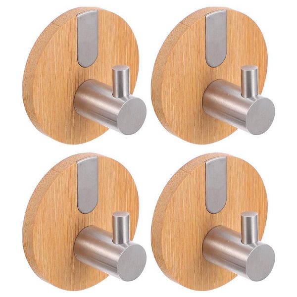 

2pcs/4pcs round punch-hooks bamboo stainless steel hanging coat hat hanger