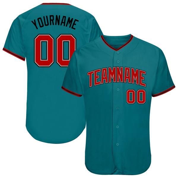 

custom aqua red-black authentic baseball jersey, Blue;black
