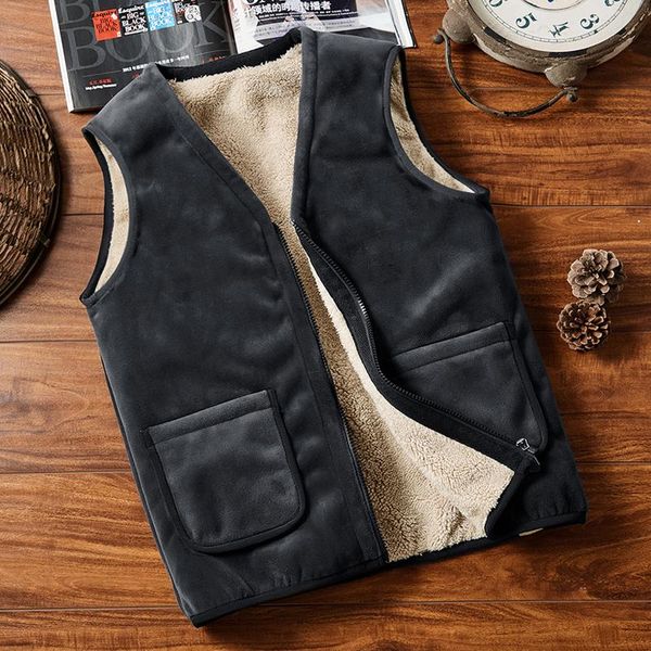 

men's vests men jacket vest large size autumn winter middle-aged fashion loaded fleece coat, Black;white