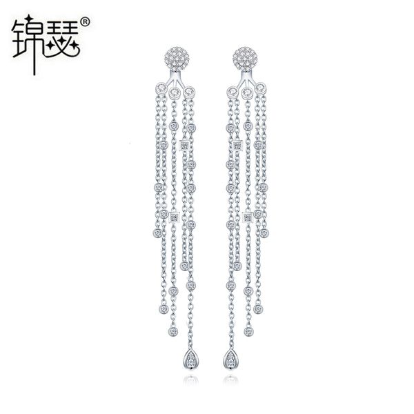

jewelry charm stud falling star lake s925 silver needle earrings fashion zircon inlaid long tassel bride, Golden
