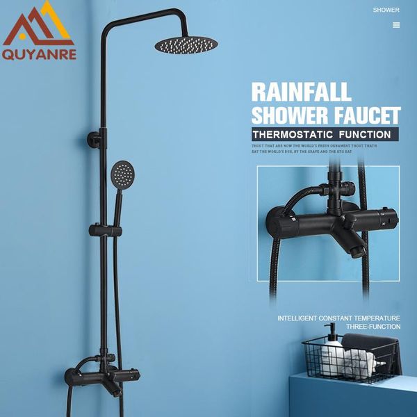 

bathroom shower sets quyanre matte black faucets bathtub thermostatic cold water mixer tap faucet system kit