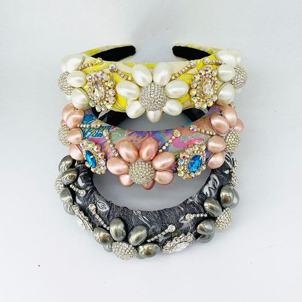 

hair clips & barrettes luxury handmade baroque headbands full colorful crystals lined women pearl flower bands wedding accessories, Golden;silver