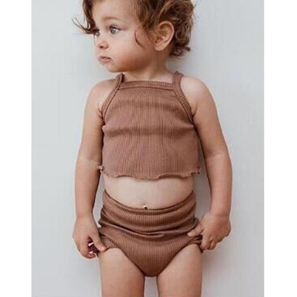 

clothing sets knitting ribbed baby girl clothes born infant suspenders solid crop short elastic breathable outfits set, White