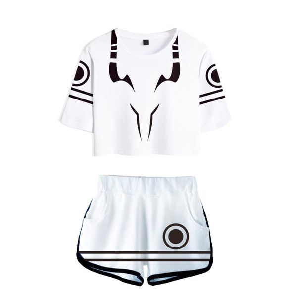 

women's tracksuits white 3d anime jujutsu kaisen two piece sets exposed navel t shirt and shorts casual summer cosplay outfit suits, Gray
