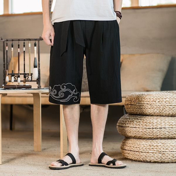 

2021 new men's japanese casual drawstring printed streetwear mens summer men shorts cotton linen clothes 0xsz i3ie, White;black