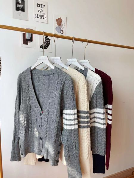 

autumn twist sweater color matching stripe long sleeve tb cardigan college style knitted coat women's fashion mf, Black