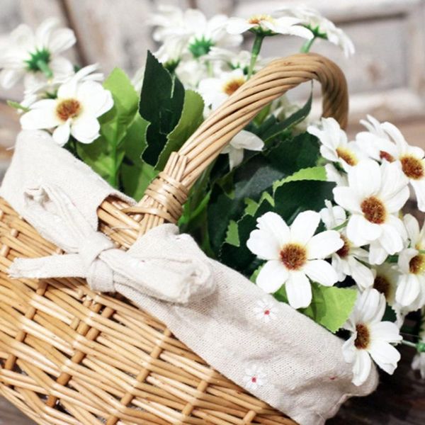 

storage baskets hand-woven wicker basket simulation flower single handle small with hand gift