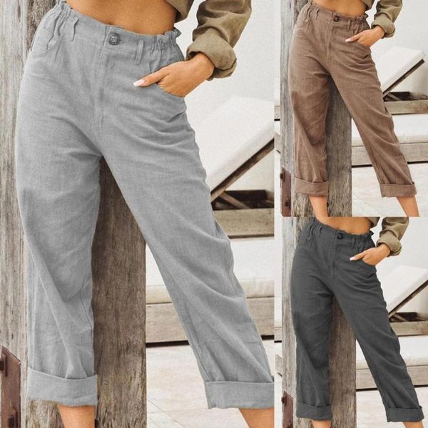

women's pants & capris 2021 retro elastic waist woman solid color casual high straight loose trousers ladies clothing long, Black;white