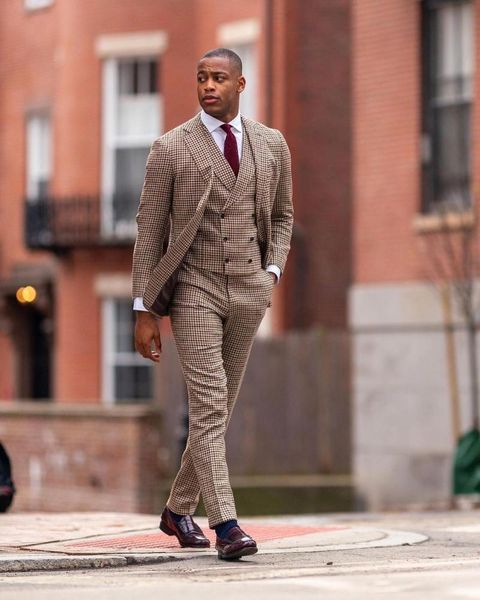 

men's suits & blazers (jacket+pants+vest) autumn streetwear khaki plaid slim fit tuxedo wedding man suit 3 piece formal blazer custom m, White;black