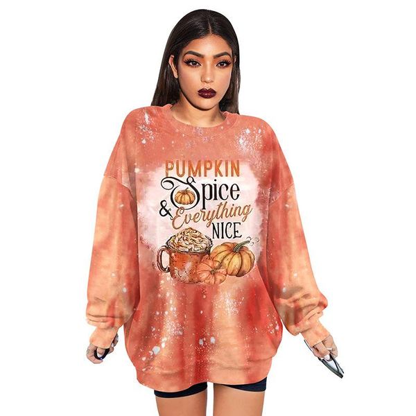 

women's hoodies & sweatshirts 2021 christmas pumpkin letter printing sweatshirt women oversized loose casual o neck long sleeve thin fa, Black