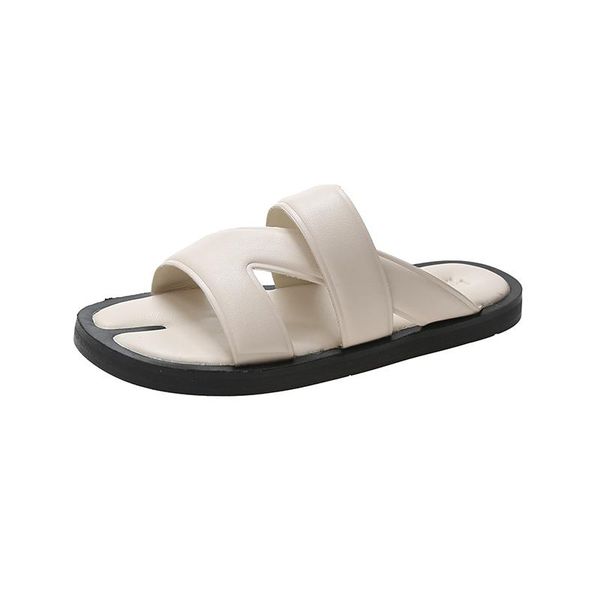 

slippers women's summer flat round toe slip-on beach shoes women 2021 pu green house slides woman casual indoor home shoe, Black