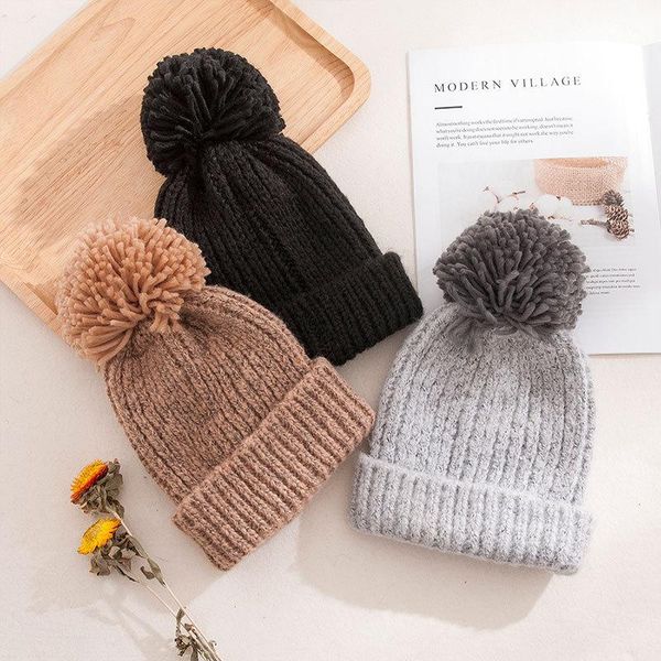 

autumn winter women's knitted hat mohair warm beanies wool ball caps hats, Blue;gray