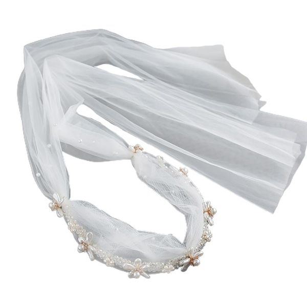 

headpieces wedding bridal romantic headband with mesh veil crystal chain pearl flower hair hoop jewelry party fairy headpiece, Silver